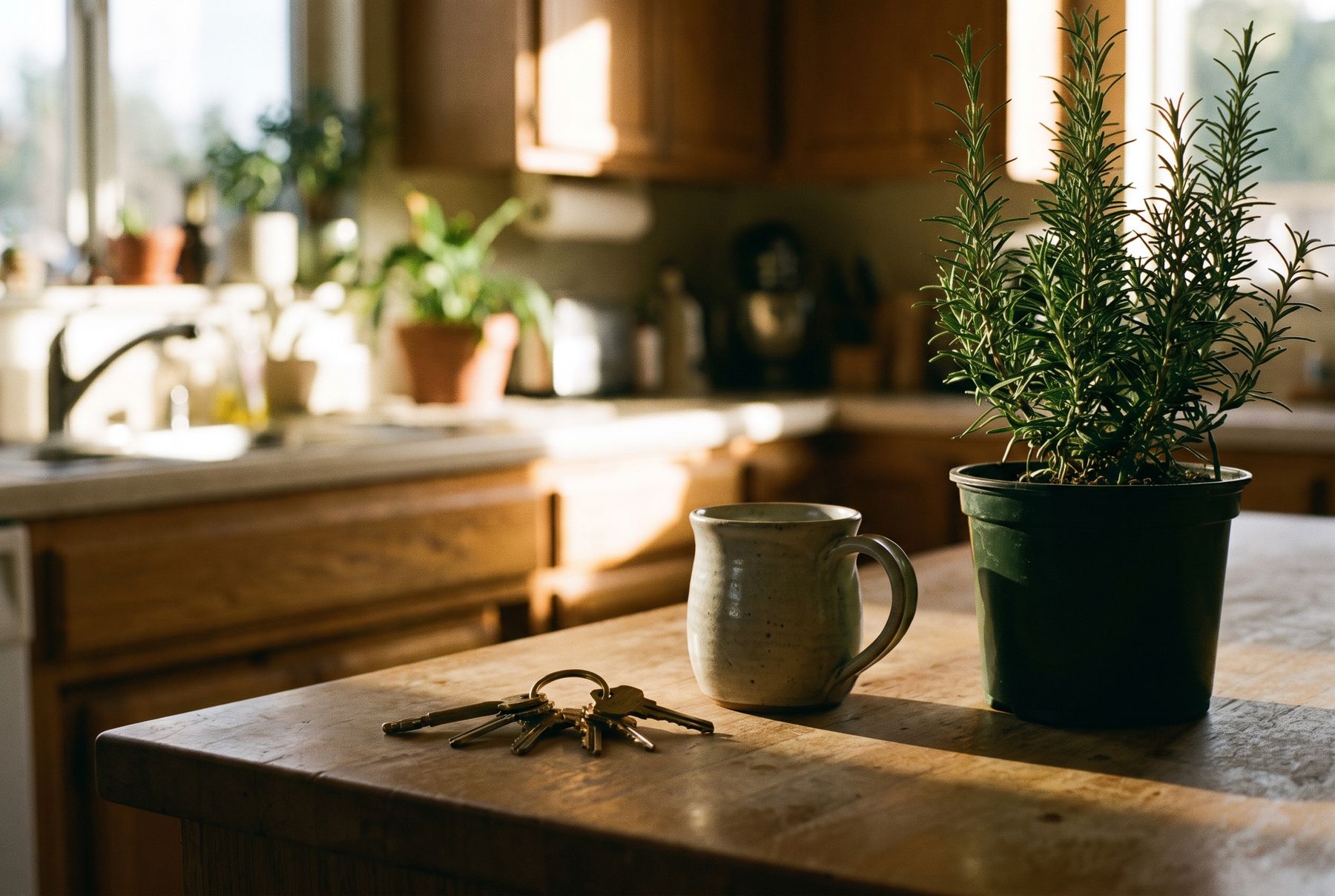House keys on a kitchen counter in a family home